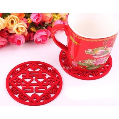 200 pcs Chinese Style Coasters Non-woven Double Happiness Pads Wedding Supplies Anniversary Present Wedding Favors Cup Mats
