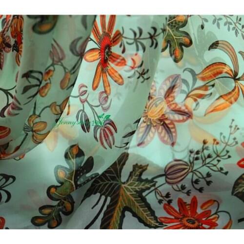 2020 New Flower Type Original Silk Chiffon Primitive Forest Green Element Very refreshing Fabric