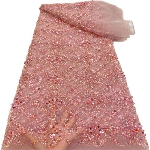 African Lace Fabric High Quality Handmade Beaded/sequins Lace Nigerian Lace Fabrics French Tulle Lace Material Sewing RF-260