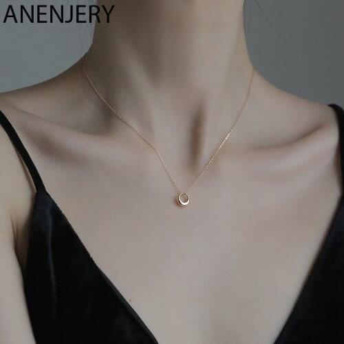 ANENJERY 2020 New Arrivals Geometric Round Circle Clavicle Chain Necklace For Women Best Gifts Jewelry Wholesale S-N645