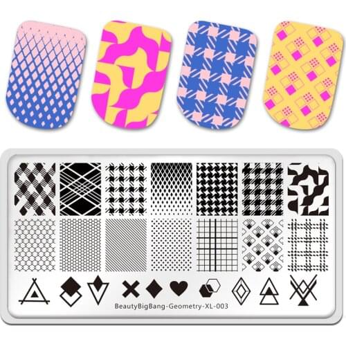 Beautybigbang Nail Stamping Plate Geometry XL-003 Striped Lines Pattern Nail Art Image Template Manicure Stencils Tool Manicure