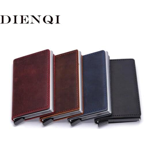 DIENQI Genuine Leather Rfid Credit Card Holders Case Metal Men Women Business Bank id Card Box Wallet for Credit Cards pashouder