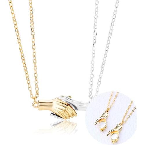 2pcs Magnet Attraction Double Hand Necklaces Pendants for Women Romantic Jewelry Stainless Steel Chain Wedding Necklace BFF Gift