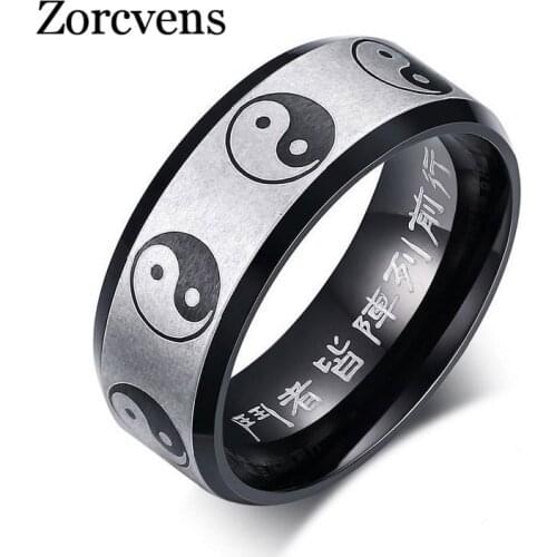 Modyle Traditional Chinese Ying Yang Rings for Men Woman 8MM Black Stainless Steel Exorcism Gossip Male Prayer Jewelry