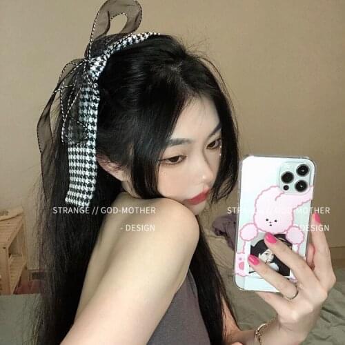 Korean Black Bow Tiara Hair Pin Double organza Hair Pin Back of Head Ribbon Top Clamp Large Summer Clamp Mnet Tiara