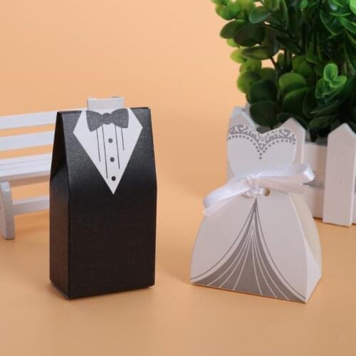 50/100Pcs Wedding Candy Box Gifts Bride And Groom Dresses Favor Box Wedding Bonbonniere DIY Party Supplies
