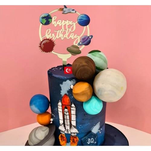 Space universe astronaut Acrylic Color Printing Cake Toppers Colorful Letters Cake Toppers for Kids Birthday Party Cake Decor
