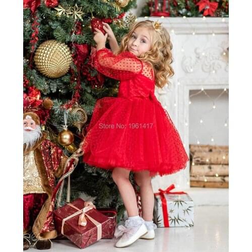 Lovely Flower Girl Rromantic Dress New Red Lace Flower Girl Dress for Wedding Party Childrens Princess Birthday Formal Dresses