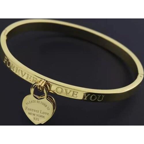 Hot Classic Stainless Steel Gold Color Bracelets & Bangles Wholesale Jewelry Fine Double Peach Heart women Bracelets Female B009