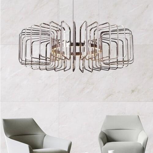 Minimalist metal ring chandelier Postmodern minimalist living room dining room bedroom art light Model room creative lamps