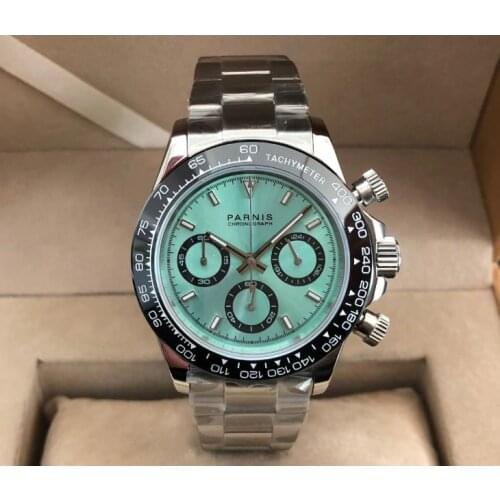 Sapphire Crystal 39mm PARNIS Japanese quartz movement mens watch Multi-function quartz watches ceramic bezel 5Bar pa41-20