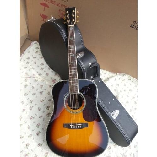 2018 New + Factory + sunburst acoustic guitar sunset acoustic electric guitar round body D classic acoustic guitar solid top