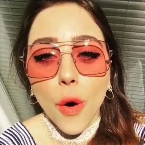 Original Fashion Oculos Metal Oversized Square Glasses Frame Women Vintage Brown Ladies Sunglasses for Men Transparent Eyewear