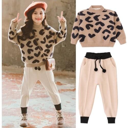 4-10 years old girls clothes girls suit casual fashion dress Leopard Print Top + trousers two piece girls spring and autumn c