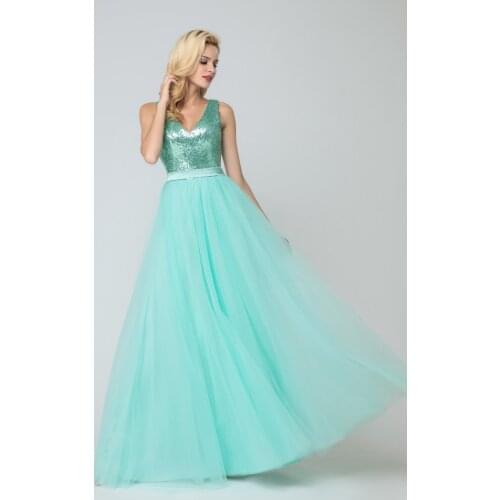 Sequins V neck Condole belt Halter Chiffon Maxi Dress of Bridesmaid