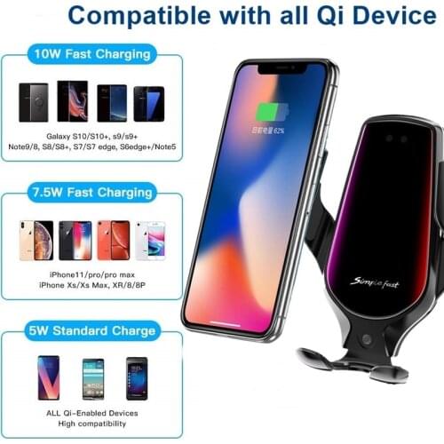 Tongdaytech 10W Car Qi Fast Wireless Charger for iPhone 8 X XS 11 Pro Max Carregador Sem Fio Holder for Samsung S10 S9 S8 Plus