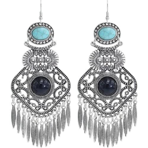 Turkish Red Blue Black Acrylic Stone Drop Earrings for Women Vintage Metal Indian Jhumka Jhumki Earring Party Jewelry Gift