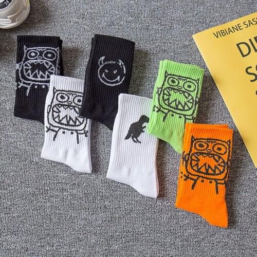 2021 New Street Hip Hop Skateboard Socks Fashion Men Cartoon Pattern Cotton Socks Unisex Couples Sox Casual Breathable Socks