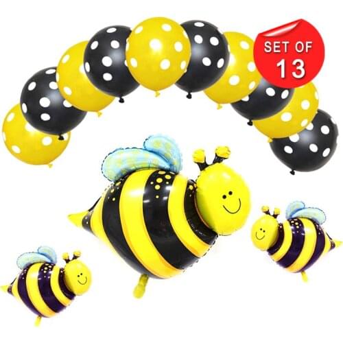 13pcs Bee Balloons for Honey Bee Themed Birthday Party Baby Shower Supplies Happy Birthday Aluminum Foil Balloons Decorations
