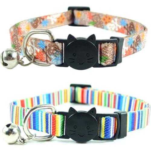 XPangle Quick Release Dog Cat Collar with Bell Breakaway Safety Buckle Flower Rainbow Stripes Collars for Cats Puppies Pet 2PCS