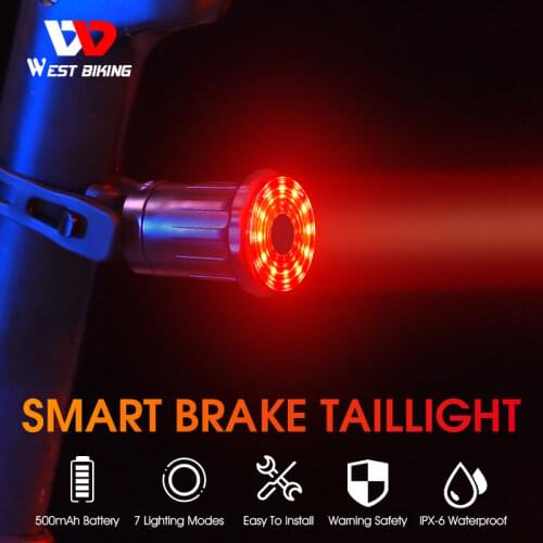West Biking Bike Tail Light Smart Sensing Bike Brake Light IPx6 Waterproof Led Usb Charging Bicycle Rear Light Bicycle Taillight