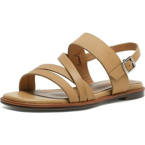 EGTPINAOP Summer Shoes Ladies Sandals 2021 Flat With Strap Roman Style Low Sandals Genuine Cow Leather Women Outdoor Casual