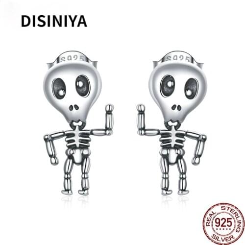 Disiniya 925 Sterling Silver Skull Studs Punk Earrings for Women, Hypoallergenic Post Earrings for Sensitive Ears SCE1110