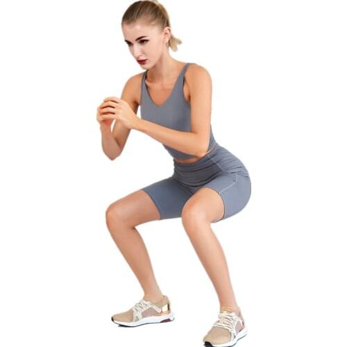 Yoga Set Women Double-Sided Nylon Sleeveless Shockproof Sports Vest With Pad & High Waist Yoga Shorts 2 Pcs Running Sports Suits