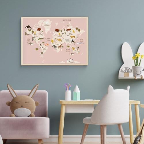 Animal World Poster Nursery Art Print Childrens Educational Canvas Painting Modern Wall Picture For Kids Room Playroom Decor