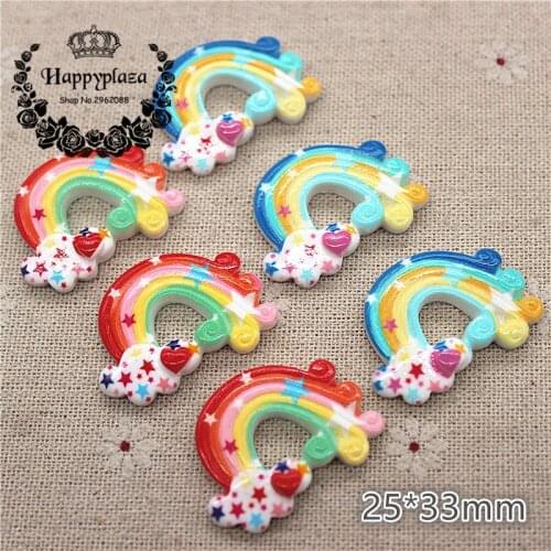 10pcs Kawaii Resin Star Cloud Rainbow Flatback Cabochon Miniature Art DIY Scrapbooking Hair Bow Center,25*33mm