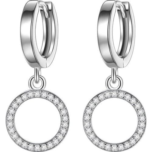 100% 925 sterling silver new fashion geometric design shiny zircon stud earrings for women wholesale jewelry birthday gift