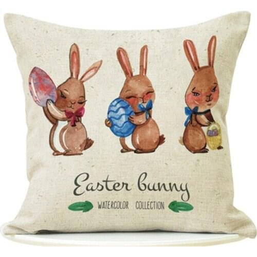 18" Linen Fabric Easter Rabbit Throw Pillow Case Decorative Cushion Cover Home Sofa Decor CV060