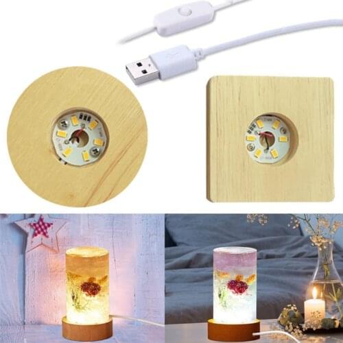 2 Pcs Wood LED Light 3D Crystals Glass Resin Art Dispaly Base Ornaments Night Lamp Base Stand