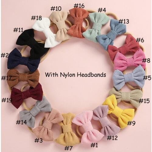 20 pcs/lot, Corduroy Fabric Bow Nylon Headbands or hair clips, Photography Prop baby shower gift