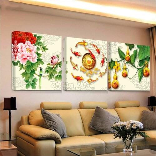 3 PCS Chinese style Needlework Diy Diamond Embroidery Koi fish Diamond Painting Cross Stitch Full Square Round Mosaic KitsZP-415