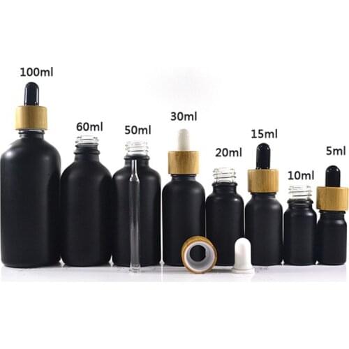 468pcs*15ml 30ml matte black e liquid glass dropper bottles with bamboo screw cap for essentail oil skin care packaging