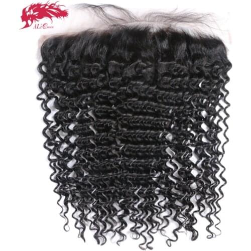 Ali Queen Hair Deep Wave Brazilian Virgin Human Hair Lace Frontal Natural Color 10" to 20" 13x4 Lace Frontal With Baby Hair