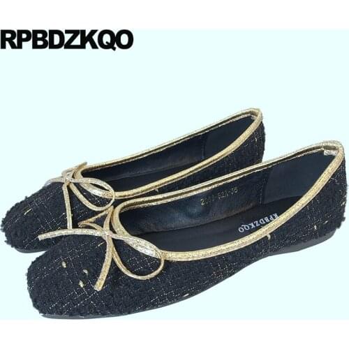 Square toe beautiful plaid ballet bow black slip on shallow ballerina white women flats shoes with little cute bowtie gingham