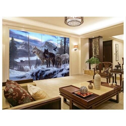 Free shopping 2015 New non-woven Snow Wolf TV setting wall wallpaper
