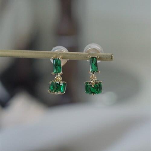 Handmade Four-Sided Green Zircon Ear Clips Without Pierced Earrings Ear Bone Clip Fashion Female Jewelry