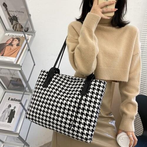 Retro Plaid Handbags Women PU Large Capacity Shoulder Bags Portable Totes