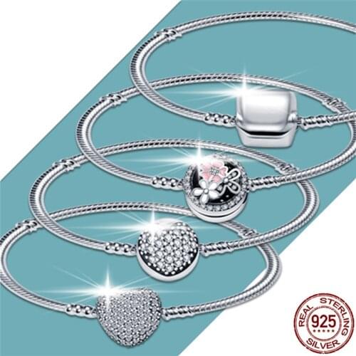 HOT SALE 13 Style Classic 925Sterling Silver Original 3mm Bracelets For Bead Charms DIY Jewelry Fashion Women Gift Dorpshipping