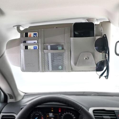 Multifunctional Sun Visor With Zipper Bill Card CD Phone Holder Storage Box Leather Sunglasses Clip Sun Visor storage Pouch