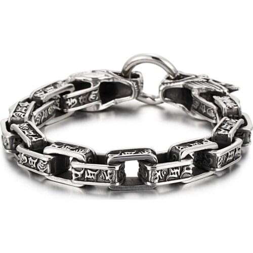 Man Jewelry 11mm Dragon Bracelet & Bangle For Men Stainless Steel Link Chain Metal Punk Fashion Jewelry For Man JB122862-BDJX