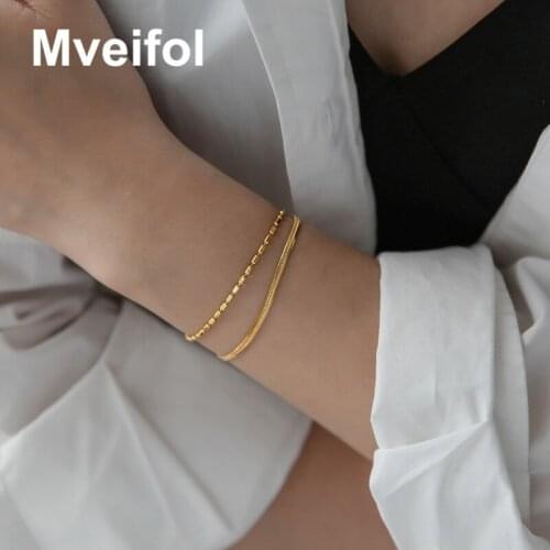 Mveifol Gold Color Double Layered Snake Chain Bracelet Fashion Adjustable Stainless Steel Bracelet for Women Stacking Jewelry