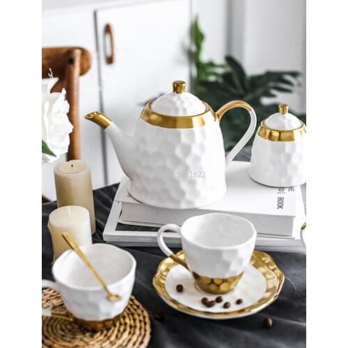 Ceramic Coffee Cup Set Simple Afternoon Teacup Tea Set with European Light Luxury Household Water Cup Teapot for Drinkware