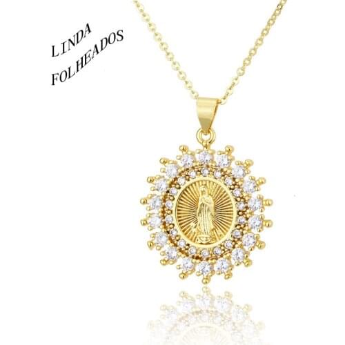 2021 New Design Fashion Trendy Copper Virgin Mary Necklaces For Women Men Drill Long Chain Catholic Party Jewelry Gifts