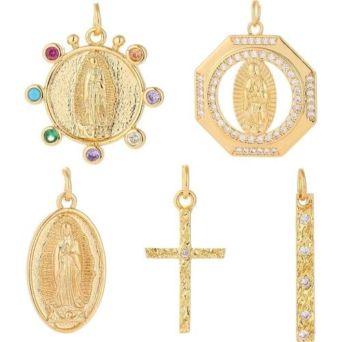 Cross Charms for Jewelry Making Supplies Gold Our Lady Charm Pendant Diy Design Charms for Earrings Necklace Bracelet Copper CZ