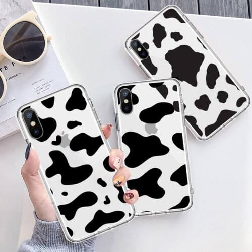 Milk cow print animal pattern Phone Case Transparent for iPhone 6 7 8 11 12 s mini pro X XS XR MAX Plus