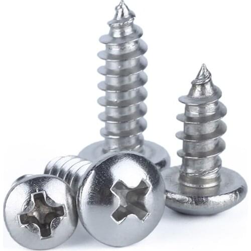 100Pcs GB845 304 Stainless Steel Cross Recessed Round Head Self-tapping Screw Phillips Wood Screws M1.2 M1.4 M1.7 M2 M2.2 M2.6